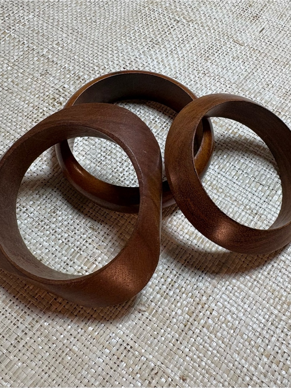 Vintage Carved Wooden Bangle Bracelet Set of 3 Brown Boho Statement Bangles